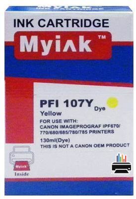 Картридж для CANON PFI-107Y IPF 670/680/685/770/780/785 Yellow (130ml, Dye) MyInk